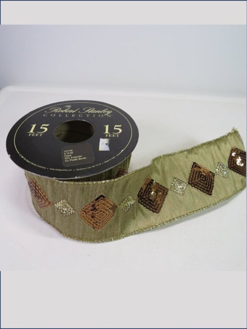 Robert Stanley Collection Wired Ribbon Sequins Diamond Warm Gold Brown 2.5"